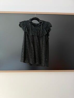 Who What Wear Black Lace Ruffle Tie-Neck Blouse